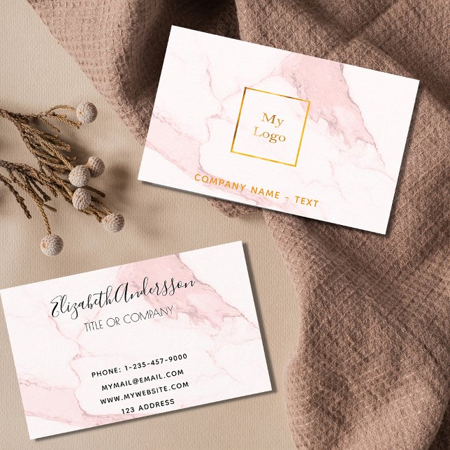 Logo gold pink marble minimalist modern business card (Creator Uploaded)