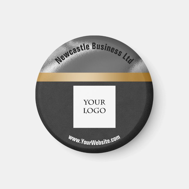 Logo Gold, Silver & Black Suede Promoting Business Magnet (Front)