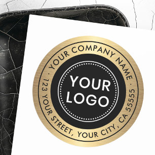 Logo golden color gradient business return address classic round sticker