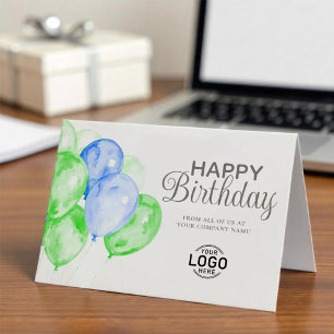 Logo Green Blue Balloons Corporate Happy Birthday Card