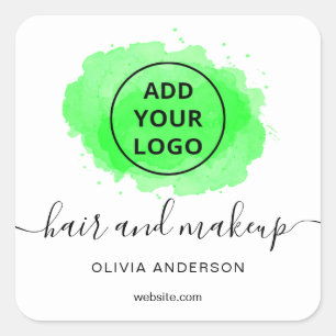 Logo Green brushstroke typography hair makeup      Square Sticker