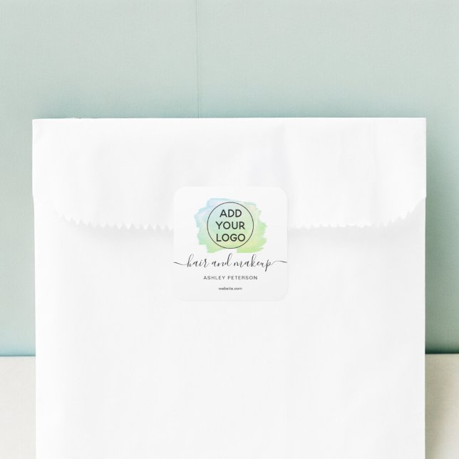 Logo green brushstroke typography hair makeup square sticker (Logo green brushstroke typography hair makeup square sticker)