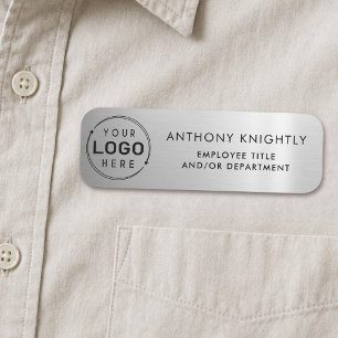 Logo Grey Faux Metallic Silver Plastic Name Tag