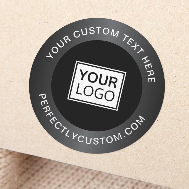 Logo grey satin gradient border business thank you classic round sticker (Creator Uploaded)
