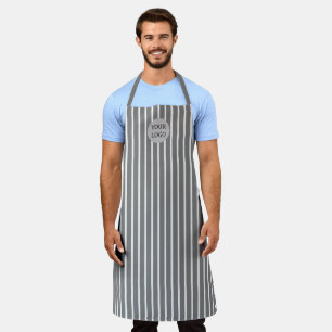 Logo Grey White Simple Elegant Stripes Pattern Apron