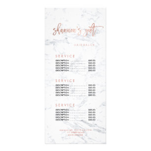 logo hair faux gold marble price list rack card