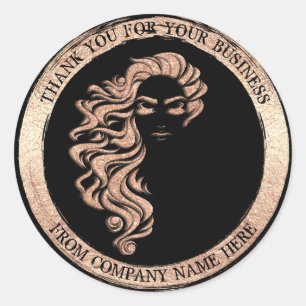Logo Hair Lashes Extension Rose Gold Classic Frame Round Sticker