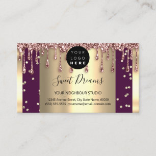 Logo Hair Makeup Nails Drips SPA QR Code Burgundy Business Card