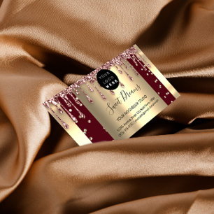 Logo Hair Makeup Nails Drips SPA QR Code Burgundy Business Card