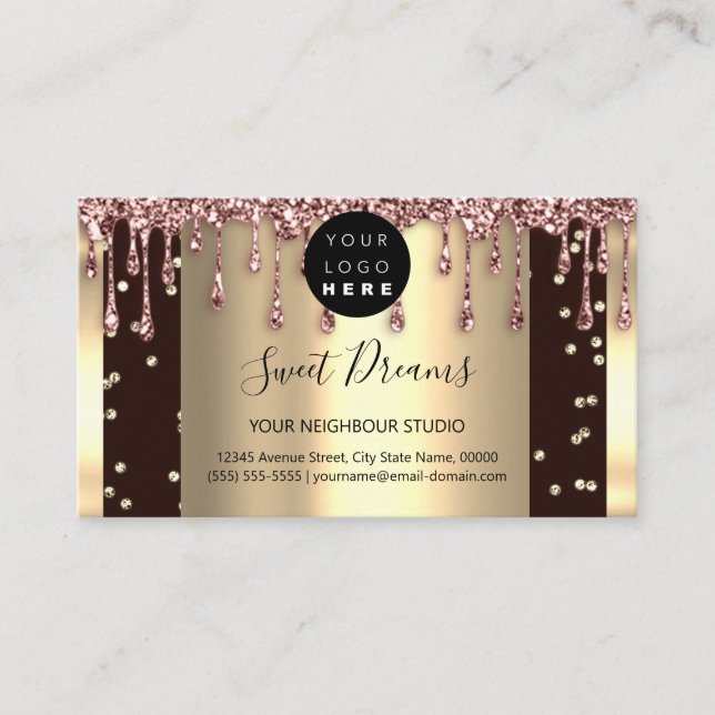 Logo Hair Makeup Nails Drips SPA QR Code Drip Rose Business Card (Front)