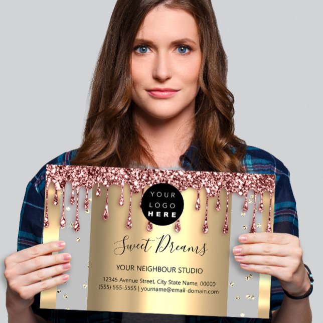 Logo Hair Makeup Nails Drips SPA QR Code Grey Business Card (Logo Hair Makeup Nails Drips SPA QR Code Gray Business Card)