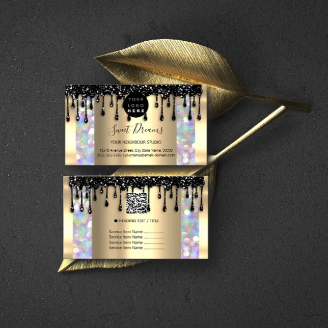 Logo Hair Makeup Nails Drips SPA QRCode Holograph  Business Card (Creator Uploaded)