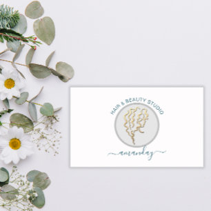 Logo Hairdresser Makeup Artist Blue QR Code White Business Card