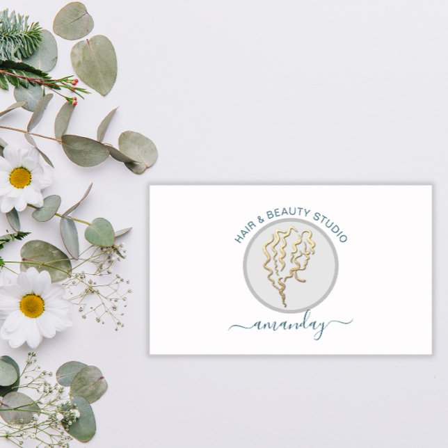 Logo Hairdresser Makeup Artist Blue QR Code White Business Card (Creator Uploaded)