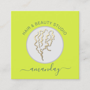 Logo Hairdresser Makeup Artist Yellow QR Code Square Business Card