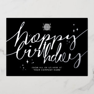 Logo Hand Script Business Birthday Silver Card