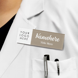 Logo Hand Script Neutral Beige Bold Magnet Title Name Tag