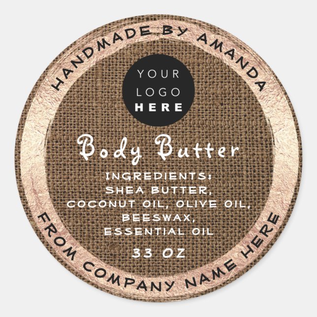 Logo Handmade Name Body Butter Cosmetics Shop Classic Round Sticker (Front)