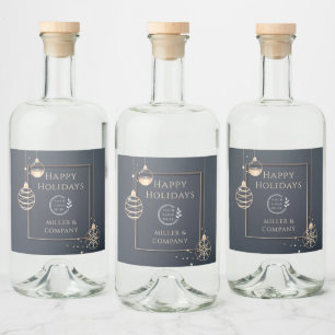 Logo Happy Holidays Christmas Corporate Modern Liquor Bottle Label