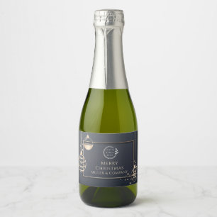 Logo Happy Holidays Christmas Corporate Modern Sparkling Wine Label