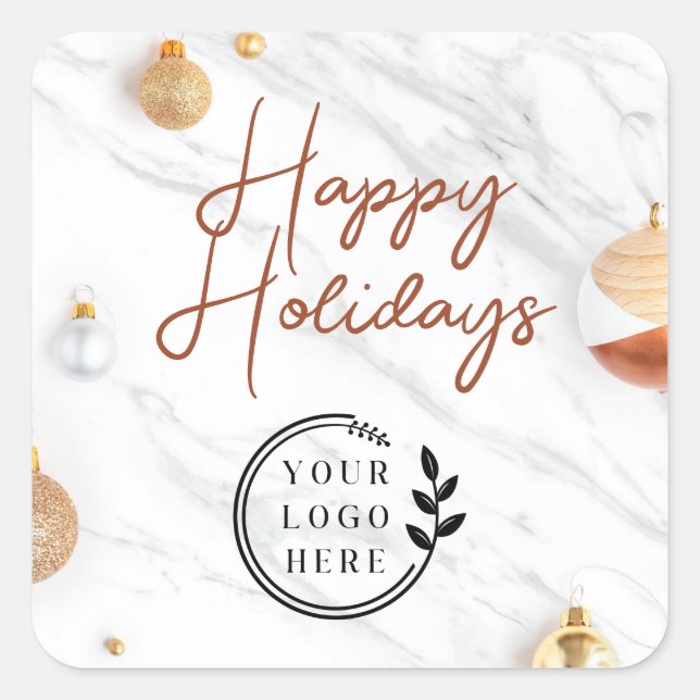 Logo Happy Holidays Christmas Modern Corporate Square Sticker (Front)