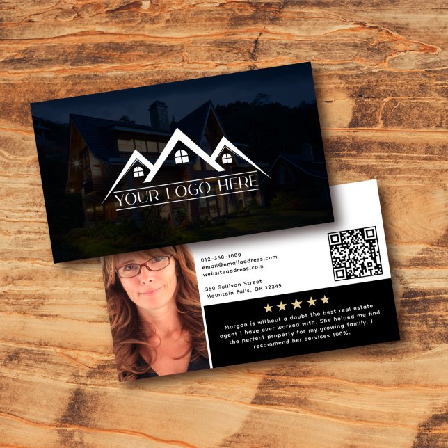 Logo Headshot QR Code Review Real Estate Agent  Business Card (Creator Uploaded)