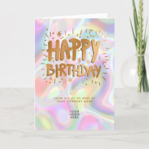 Logo Holographic Faux Gold Happy Birthday Card