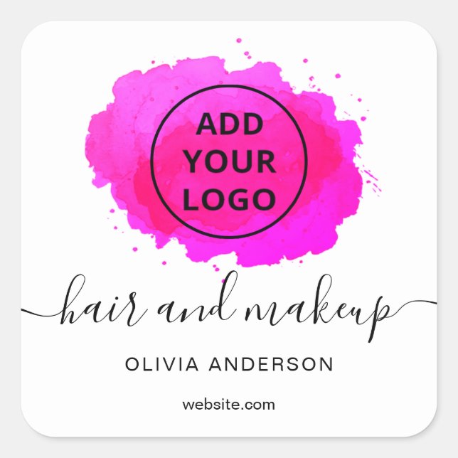 Logo Hotpink brushstroke typography hair makeup  Square Sticker (Front)