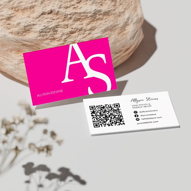 Logo initials neon pink bold makeup qr code business card (Logo initials neon pink bold makeup qr code business card neon pink)