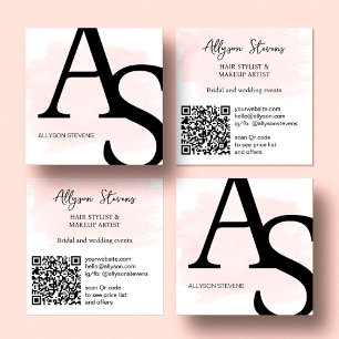 Logo initials pink brush bold makeup qr code square business card