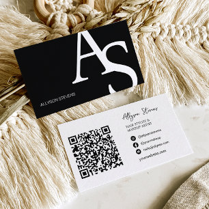 Logo initials white black bold makeup qr code business card