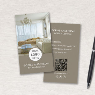 Logo Interior Designer Photo QR Social Media Taupe Business Card