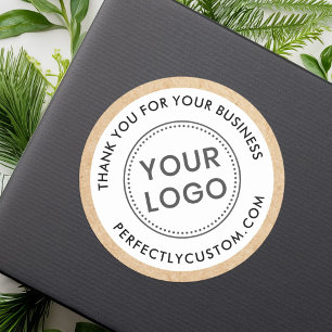 Logo Kraft paper look border business thank you Classic Round Sticker