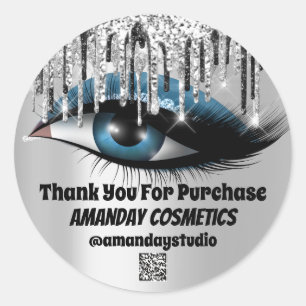 Logo Lashes Extension Makeup Silver Grey QRCODE Classic Round Sticker