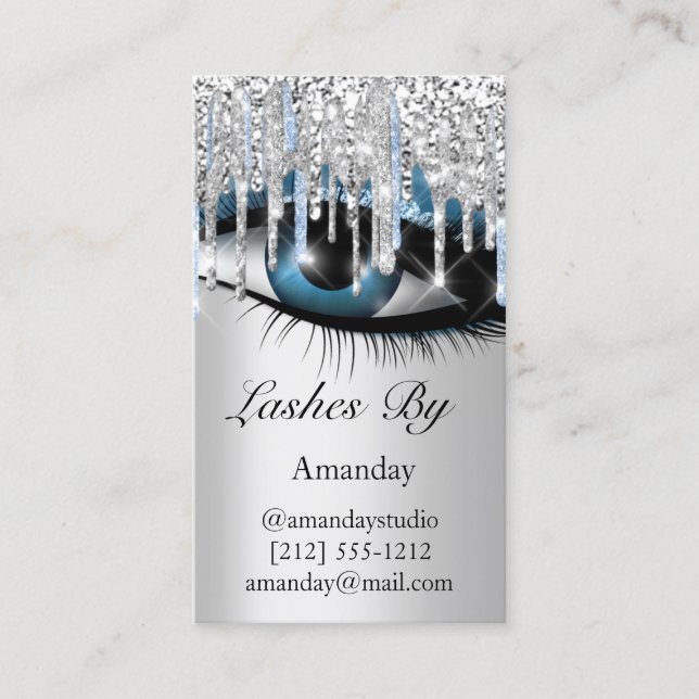 Logo Lashes Makeup Artist Silver Blue QR Code Business Card (Front)