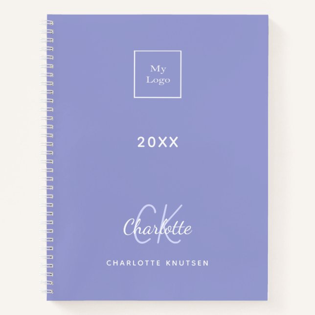 Logo lavender monogram initials business notebook (Front)