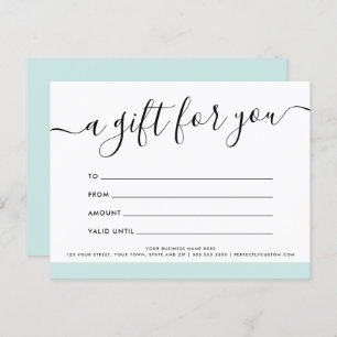 Logo light aqua blue gift voucher certificate card