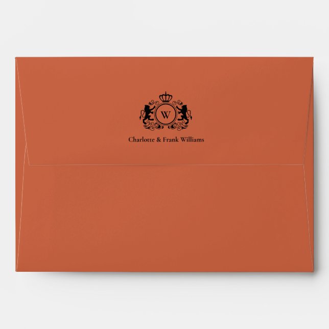 Logo Lion Monogram Elegant Orange-Brown Envelope (Back (Top Flap))
