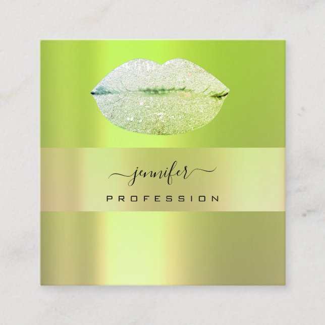 Logo lIps Green Mint Professional Makeup Artist Square Business Card (Front)