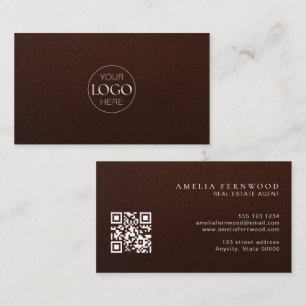 Logo Luxury Leather Real Estate QR Code Business Card