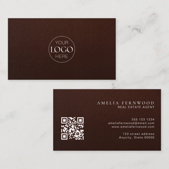 Logo | Luxury Leather Real Estate QR Code Business Card (Front/Back)