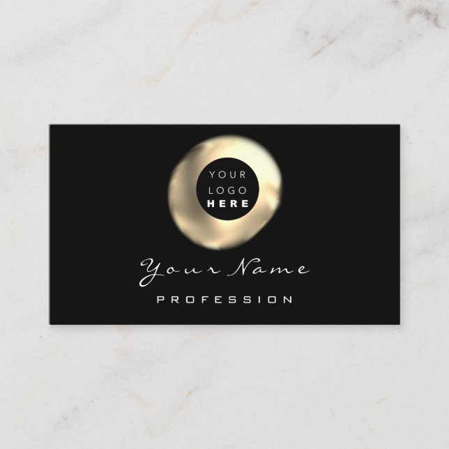 Logo Makeup Artist Hair Nails Floral Gold Black Business Card (Front)