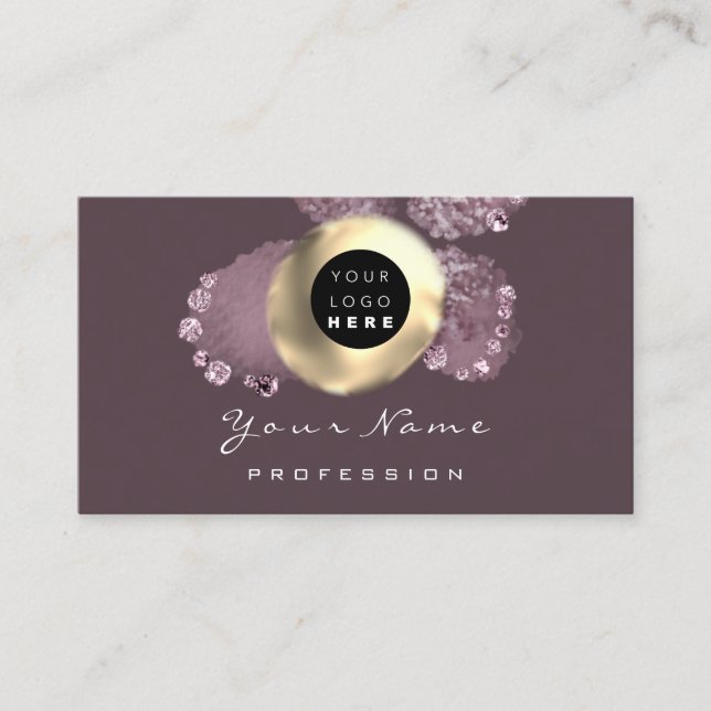 Logo Makeup Artist Hair Nails Floral Gold Eggplant Business Card (Front)