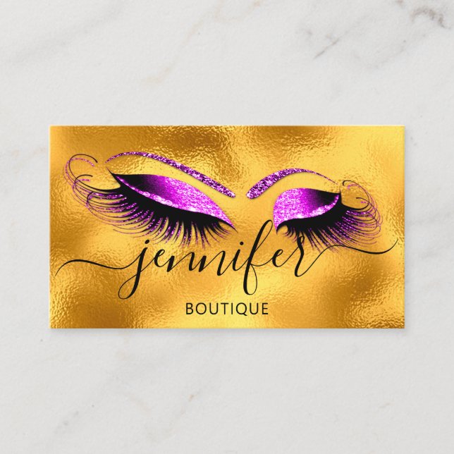 Logo Makeup Boutique Lash Studio Gold Brows Pink Business Card (Front)