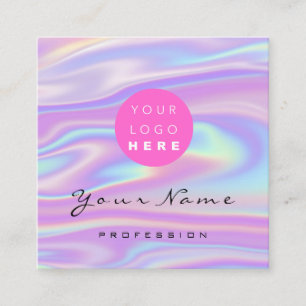 Logo Makeup Hair Nail Floral Holograph Pink Square Business Card