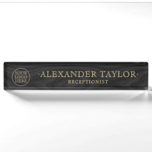 Logo Masculine Dark Wood Gold Business  Nameplate