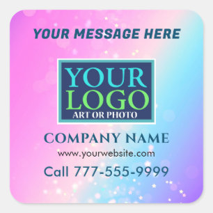 Logo, Message, Business Promo, Colourful Bokeh Sta Square Sticker