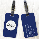 Logo Minimalist Promotional Navy Blue Business Luggage Tag<br><div class="desc">Simple logo design for your business.  Replace the logo and details with your own and change the background colour in the design tool to customise.  Ideal for as a promotional item to give to clients,  customers and employees,  and for business travel and trade shows.</div>