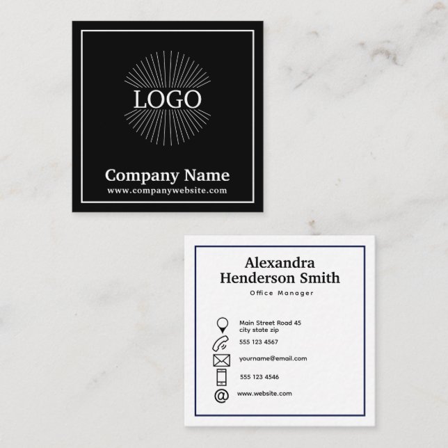 Logo Minimalistic Black & White  Square Business Card (Front/Back)