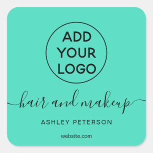 Logo mint green simple typography hair makeup square sticker